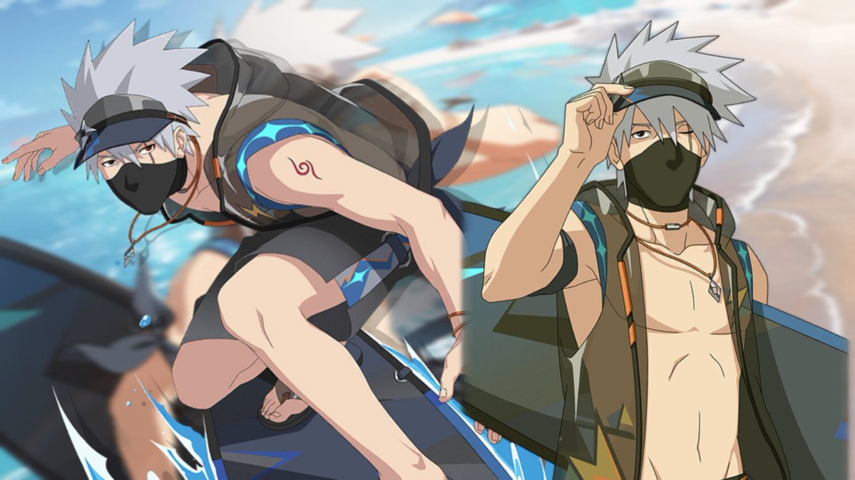 MingoNARUTO's tweet photo. Summer Kakashi is getting a new skin on September 29 (according to the leaker).

Here are his poster and renders!

#NarutoMobile #Kakashi https://t.co/KMsHsyJ4K2