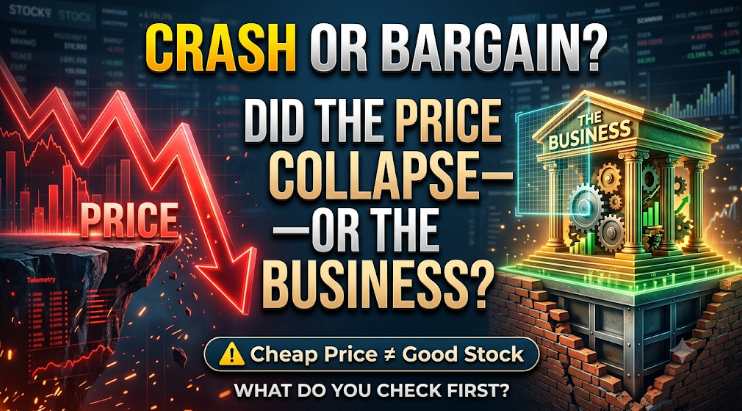 t_raajan's tweet photo. A falling stock isn’t automatically a bargain. Sometimes it’s a warning.

During a crash, ask one question:

Did the price collapse—or did the business?

Strong business + temporary selling pressure can create opportunity.

Cheap price ≠ good stock.

What do you check first? https://t.co/MJYggVlZLb