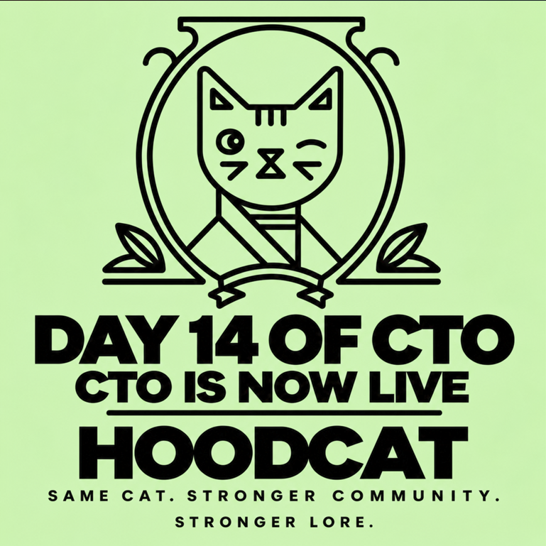 Hoodcat_CTO's tweet photo. Day 14 of the CTO is now live!

The moment we’ve been waiting for is getting closer. 🐱💚 https://t.co/LzHndKUgJY