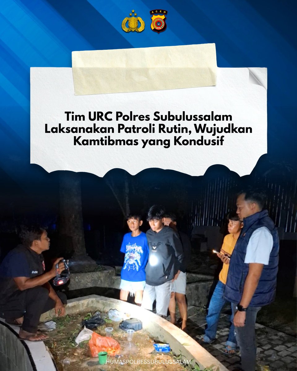RESSUBULUSSALAM's tweet photo. Tim URC Polres Subulussalam Laksanakan Patroli Rutin, Wujudkan Kamtibmas yang Kondusif

@ListyoSigitP
@kapolda_aceh 
@bidhumaspoldaaceh
@divisihumaspolri
@polripresisi
@polisi_peduli

#bidhumaspoldaaceh #poldaaceh #polripresisi #polressubulussalam
#polriuntukmasyarakat https://t.co/SKLmxDz9um