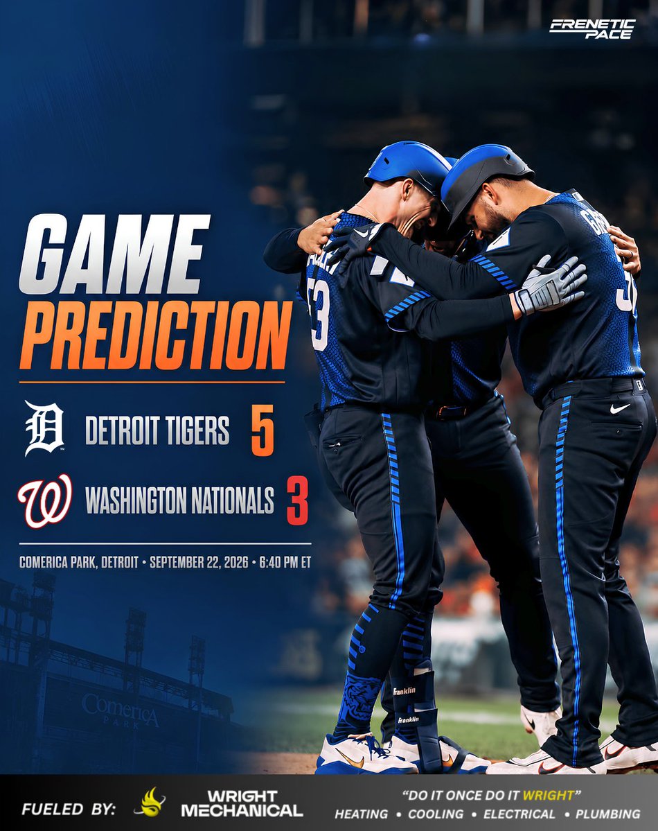 FPSportsMedia's tweet photo. The future is bright in Detroit after a dominant 9-2 series-opening win over the Nationals!

#DetroitTigers #WashingtonNationals #MLB #MLBPrediction #Freneticpacesports

Read Here:

https://t.co/NyE8tOOsqD

Need a Job Done Right? Choose Wright Mechanical. https://t.co/zOHYdvM2Tf https://t.co/MbDVRDO4Ix