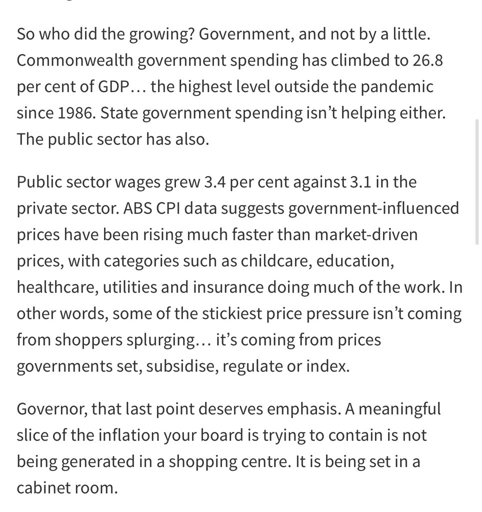 GreenTyler27's tweet photo. Credit must go to where it’s due and Kochie is right. If the RBA is being forced to keep raising interest rates because labor governments are running fiscal policy that adds to inflationary pressure, then Michele Bullock should have the courage to tell all Australians that plainly. Interest rates do not operate in a credit market vacuum and Government spending has deep consequences. The IMF itself says fiscal consolidation would support disinflation and reduce the pressure on our monetary policy. Meanwhile, the RBA says historically weak productivity is constraining Australia’s capacity to grow without generating inflation. Australians with mortgages shouldn’t be left thinking interest-rate rises simply fall out of the sky. We need to grow our level of productivity, not continually grow government spending and the tax burden that is required to continually sustain it.