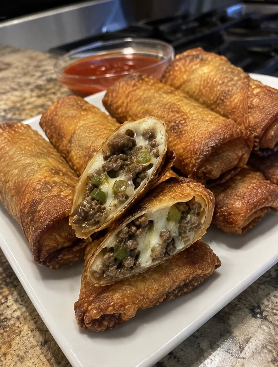 sofiahernahwbj's tweet photo. Who says Philly cheesesteaks have to be greasy? Make these crispy, healthy egg rolls without deep-frying. Ingredients: lean beef, egg roll wrappers, light provolone, onion, green pepper, olive oil, garlic powder, paprika, salt, pepper, and optional https://t.co/AVX8RbCFsl