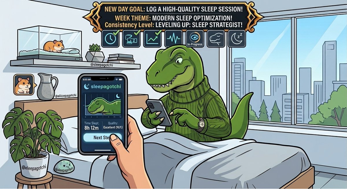 lastresort009's tweet photo. New day, new analysis! Checking in on the consistent routine and preparing for a day of peak wellness. 🦕 Checking off that #SleepSage level and looking at all those past victories! @sleepagotchi #Routine  #DailyGoals https://t.co/6lkLbSBlXO