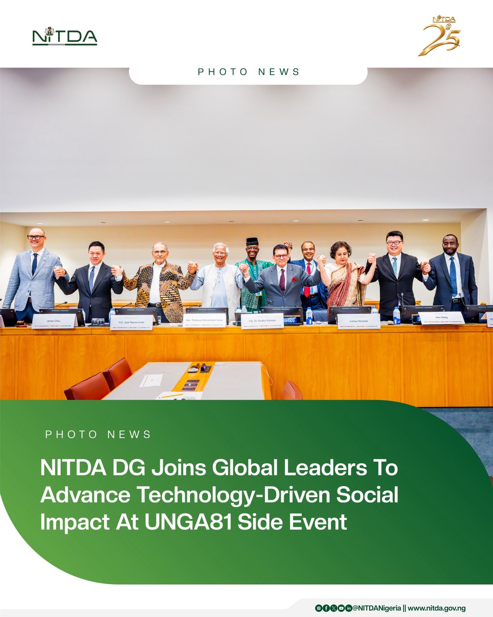 NITDANigeria's tweet photo. NITDA DG JOINS GLOBAL LEADERS TO ADVANCE TECHNOLOGY-DRIVEN SOCIAL IMPACT AT UNGA81 SIDE EVENT https://t.co/UGUZrTIEmP