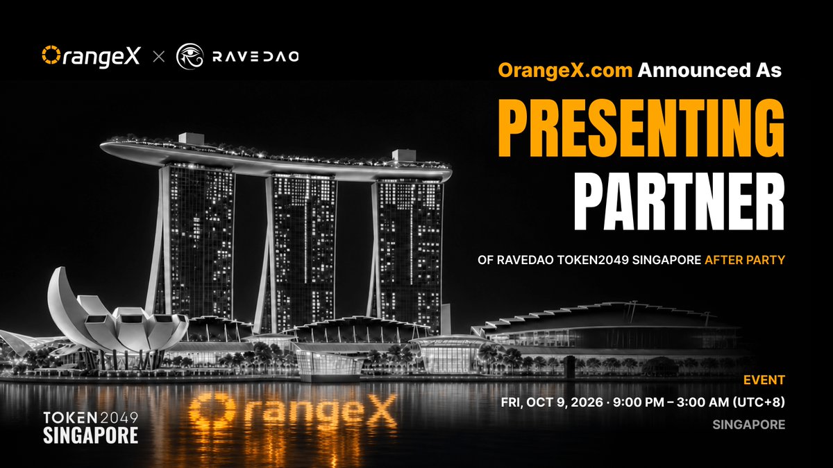 OrangeXExchange's tweet photo. Singapore after Token2049 hits different.🍊

OrangeX is proud to partner with @RaveDAO  to bring Brina Knauss to MDLR, fresh from the stages of @tomorrowland  and @ushuaiaibiza .

📅Oct 9, 2026:  9PM till late.

Tickets are live in the post below.

We'll see you on the floor:
https://t.co/BvVP2fDx5c