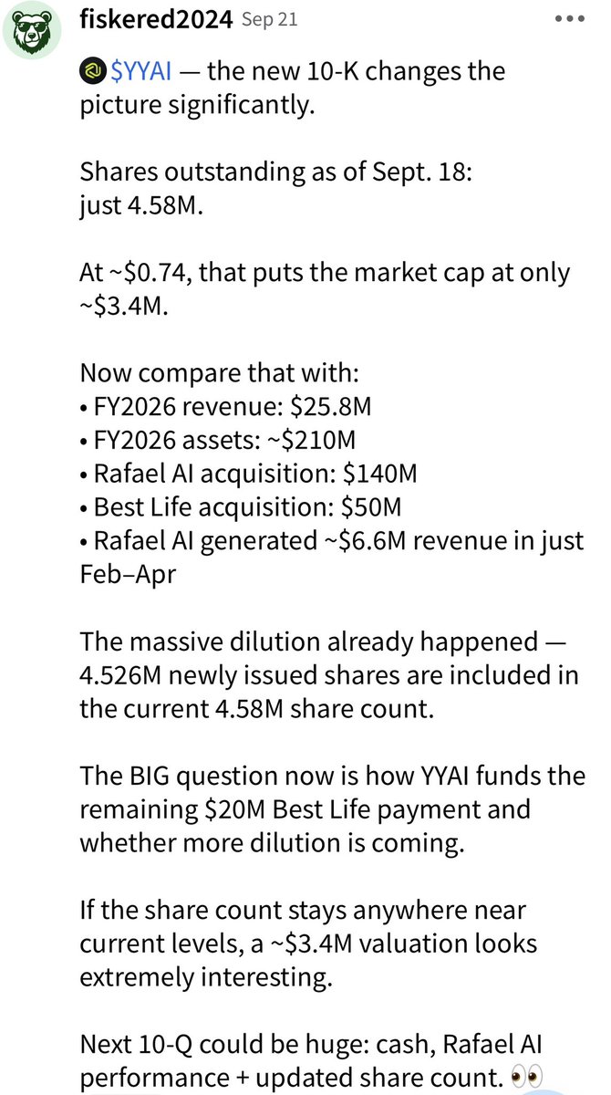 LUVTOKENIZATION's tweet photo. How is $YYAI going to fund the remaining $20 million Best life payment and wether more dilution is coming through offerings, etc.?

Thomas Tarala finally released the late financial and he sits on audit committee for $USDE 
Baffles us why he be chosen to do that. https://t.co/lxGdIMspR6