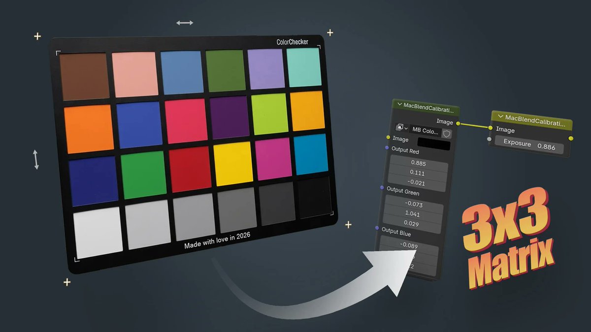 VFXDESK's tweet photo. Blender の色合わせアドオン MacBlend 3.3.0 が公開、Datacolor SpyderCheckr 24 に対応して扱えるチャートが2種類に

撮影現場でカラーチャートを一緒に撮っておき、後から基準の値に合わせ込む工程を、Blender の中だけで済ませるアドオン。

#Blender #GPL30 https://t.co/2iVMjb6uY0