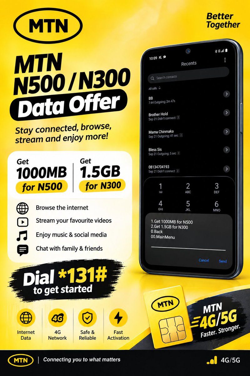 Mimicle231's tweet photo. MTN users, have you seen this offer? 👀🔥
1000MB for ₦500 or 1.5GB for ₦300 😍📶
Who else is seeing this offer? 👇🏽
#MTN #DataOffer https://t.co/scANZ4nSVr