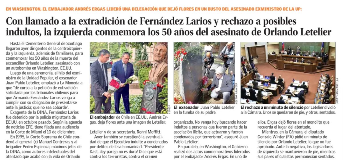 ojodelmedio's tweet photo. A 50 años del asesinato de Orlando Letelier en Washington por parte de la dictadura de Pinochet, la cobertura de LT y ElMer no podría ser más distinta. https://t.co/vLjKh6dqRk