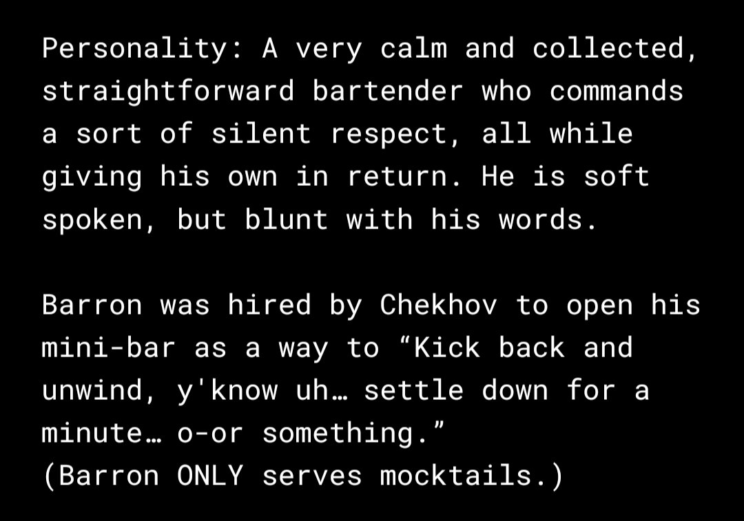 Calidor_Ferret's tweet photo. 🧵 (1/2)
Alright, I thought because everyone was hopping on the #ToonsUniverse Break Room OC trend, I thought I'd give it a go myself.  Introducing Barron Bellini, the Bartending Binturong! https://t.co/cDSlFt7V3O