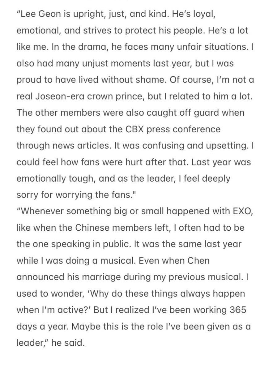 HeThePhoebus's tweet photo. Never seen a Kpop leader as much of an company lapdog as Suho. He went on an interview &amp; dismissed his coworkers suffering under SM, blamed the Chinese members, Chen’s family &amp; CBX for his solo flop. EXOLs swore the translation was wrong while his fb &amp; kfans proudly said it wasnt https://t.co/yXFvW3F5wf