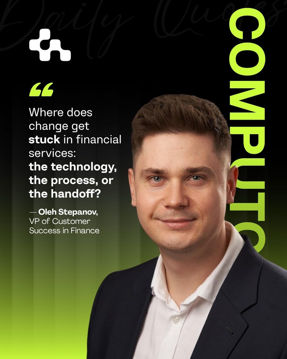 ComputoolsLLC's tweet photo. Where does change get stuck in your organization today - in the technology, in the process, or in the handoff between business and delivery?

— Oleh Stepanov, VP of Customer Success in Finance

#FinTech #Banking #DigitalTransformation #FinancialServices #SoftwareModernization https://t.co/hynO7q8Fw3