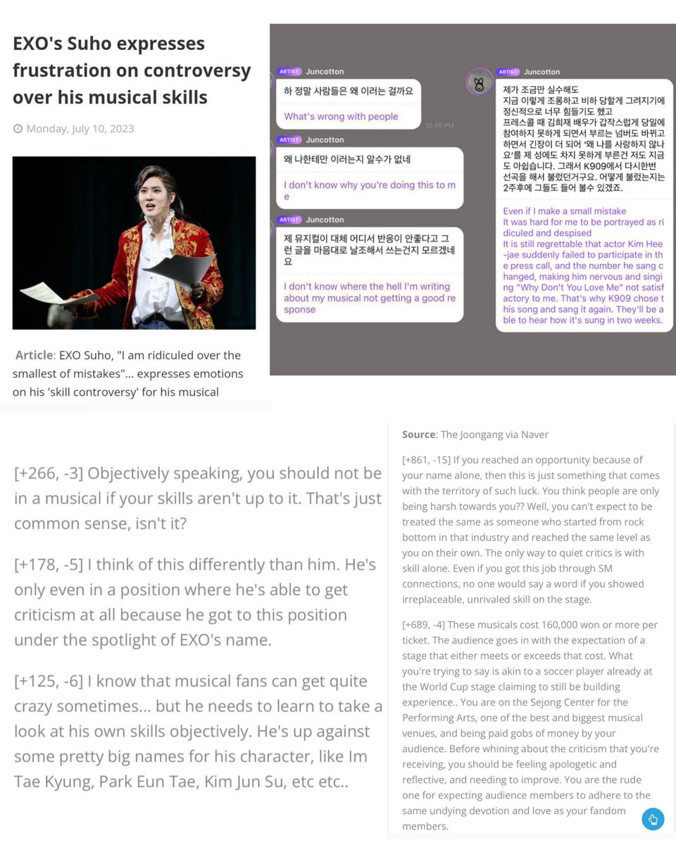 HeThePhoebus's tweet photo. Never seen a Kpop leader as much of an company lapdog as Suho. He went on an interview &amp; dismissed his coworkers suffering under SM, blamed the Chinese members, Chen’s family &amp; CBX for his solo flop. EXOLs swore the translation was wrong while his fb &amp; kfans proudly said it wasnt https://t.co/yXFvW3F5wf
