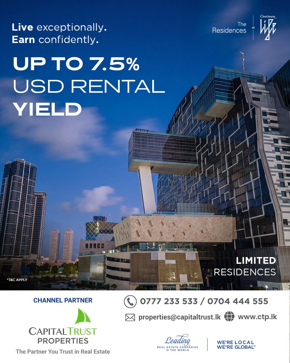 CTP_SriLanka's tweet photo. Live exceptionally. Earn confidently.

Discover premium living with the potential to earn up to a 7.5% rental yield in USD.

For further details or to arrange a viewing, contact Capital Trust Properties:

📞 0777 233 533 / 0704 444 555
🌐 https://t.co/leWRUbyd1V https://t.co/8vQEqHmPFO
