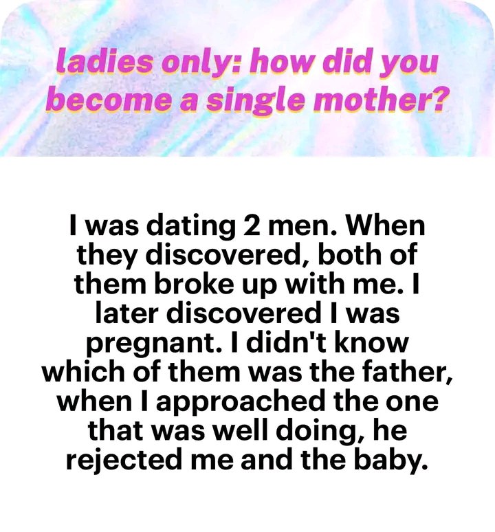 onlyone_success's tweet photo. "Single mothers are victims of circumstance."

Take a look at the circumstances.

Omoh make una no listen o. Una go learn. https://t.co/c0hUGQ9bCL