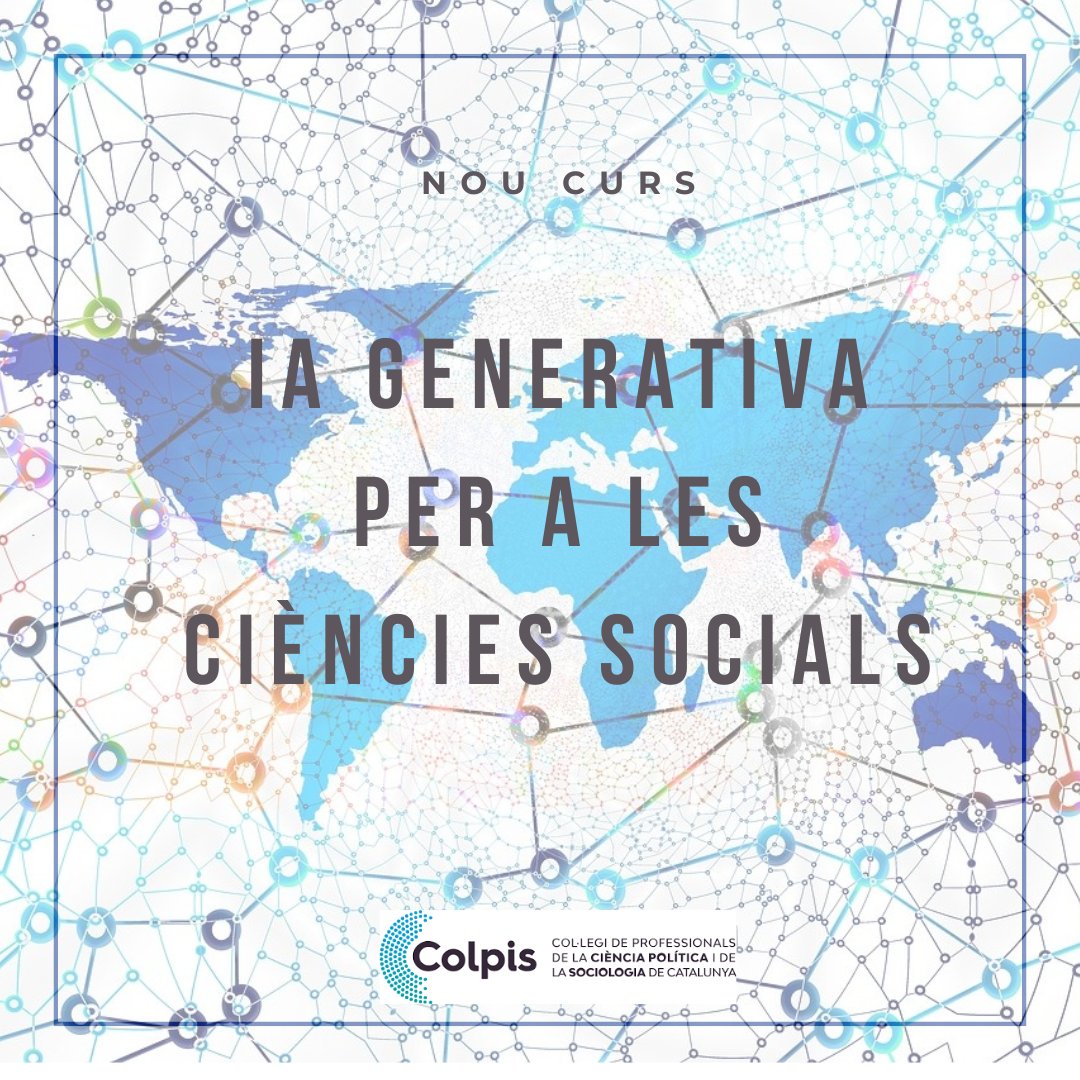 ColpisCat's tweet photo. 📣Nou curs! IA generativa per a les ciències socials
🧑‍🏫Amb @jmoralesigras 
🗓️Del 9 al 27 de novembre
💻En línia, a través de la plataforma Moodle
➡️Més informació i inscripcions: https://t.co/Up0DBK0fqj https://t.co/TnbefW3Sii