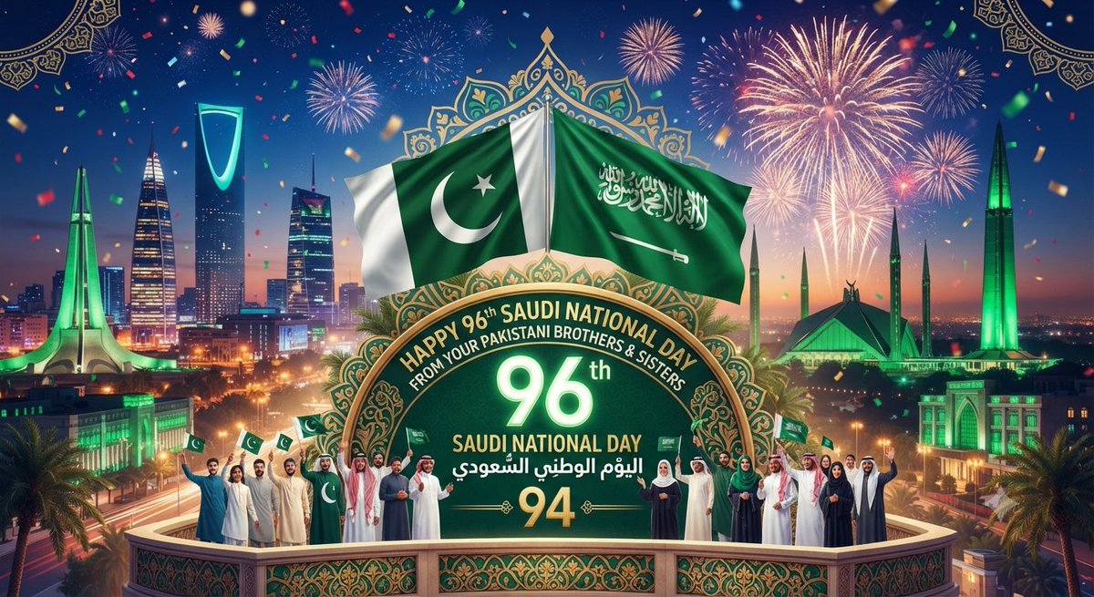 engr13445's tweet photo. Happy 96th Saudi National Day! يوم الوطني السعودي 🇸🇦🇵🇰 Wishing continuous growth, peace, and success to the Kingdom from all of us in Pakistan. #SaudiNationalDay96 #KSA96 #SaudiNationalDay #PakistanSaudiFriendship #KingdomOfSaudiArabia #SaudiPakistan #Year96 #اليوم_الوطني_السعودي https://t.co/fSK44URFhd