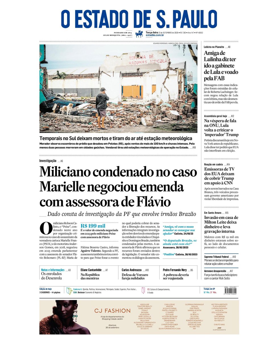 Estadao's tweet photo. 📰 Esta é a #capadodia do Estadão desta terça-feira, 22. Acesse e assine o jornal em https://t.co/WqM2KrEbmL https://t.co/lYeYfQ2zYu
