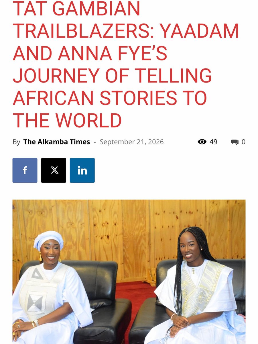 Fyenetwork's tweet photo. “Ownership is how we take control of our African narrative.”
Read the article: https://t.co/FZcxdYimNf
#alkambatimes #womeninmedia #fyenetwork #africancreatives #thegambia🇬🇲 https://t.co/XGbkZ2uZAl