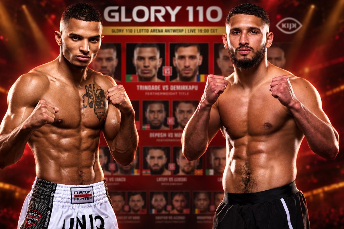 FSI247's tweet photo. 🥊 GLORY 110 card is set. Trindade vs Demirkapu headlines for the vacant featherweight title, live from the Lotto Arena in Antwerp on Oct 17. Stacked with Belgian & Moroccan names.

Full card 👉  https://t.co/i4A3LtFUdc

#GLORY110 #Kickboxing #Antwerp #Demirkapu #Trindade #GLORYKickboxing #België