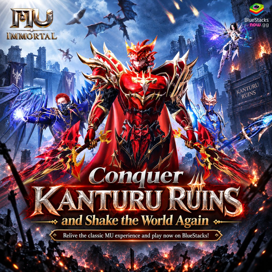 bluestacksinc's tweet photo. Kanturu Ruins are open in MU Immortal! ⚔️🔥
We’re gearing up with glowing wings & grinding classic MMORPG loot drops on PC.
#MUImmortal #MUMAXAge #MaxionGame #WEBZEN #MMORPG #PCGAME #MUOnline https://t.co/WpIuaiJJSL