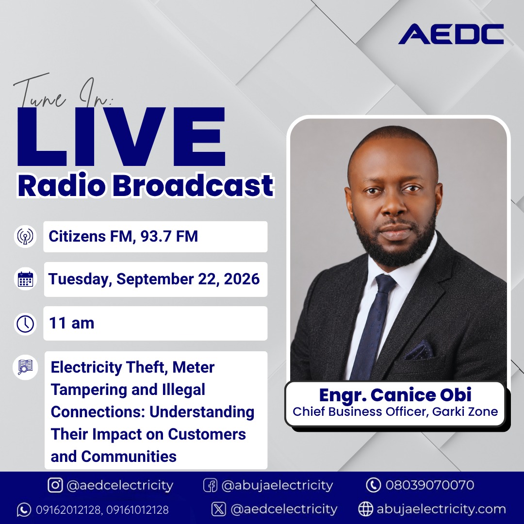 aedcelectricity's tweet photo. Did you know that electricity theft is a criminal offence under Nigeria’s Electricity Act 2023?
Get to know more as you join us live on radio.
#AEDCOnAir
#PowerTalks
#PowerofCommtiment https://t.co/2NCFkB5JrN
