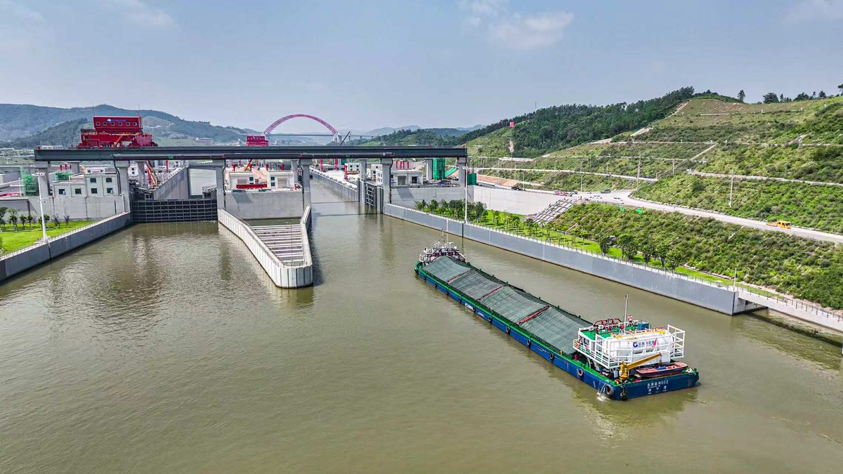 DunQi6861's tweet photo. 船舶正在通过平陆运河的马道枢纽。The vessel is passing through the Madao Hub of the Pinglu Canal. https://t.co/OKDUuSqkOS