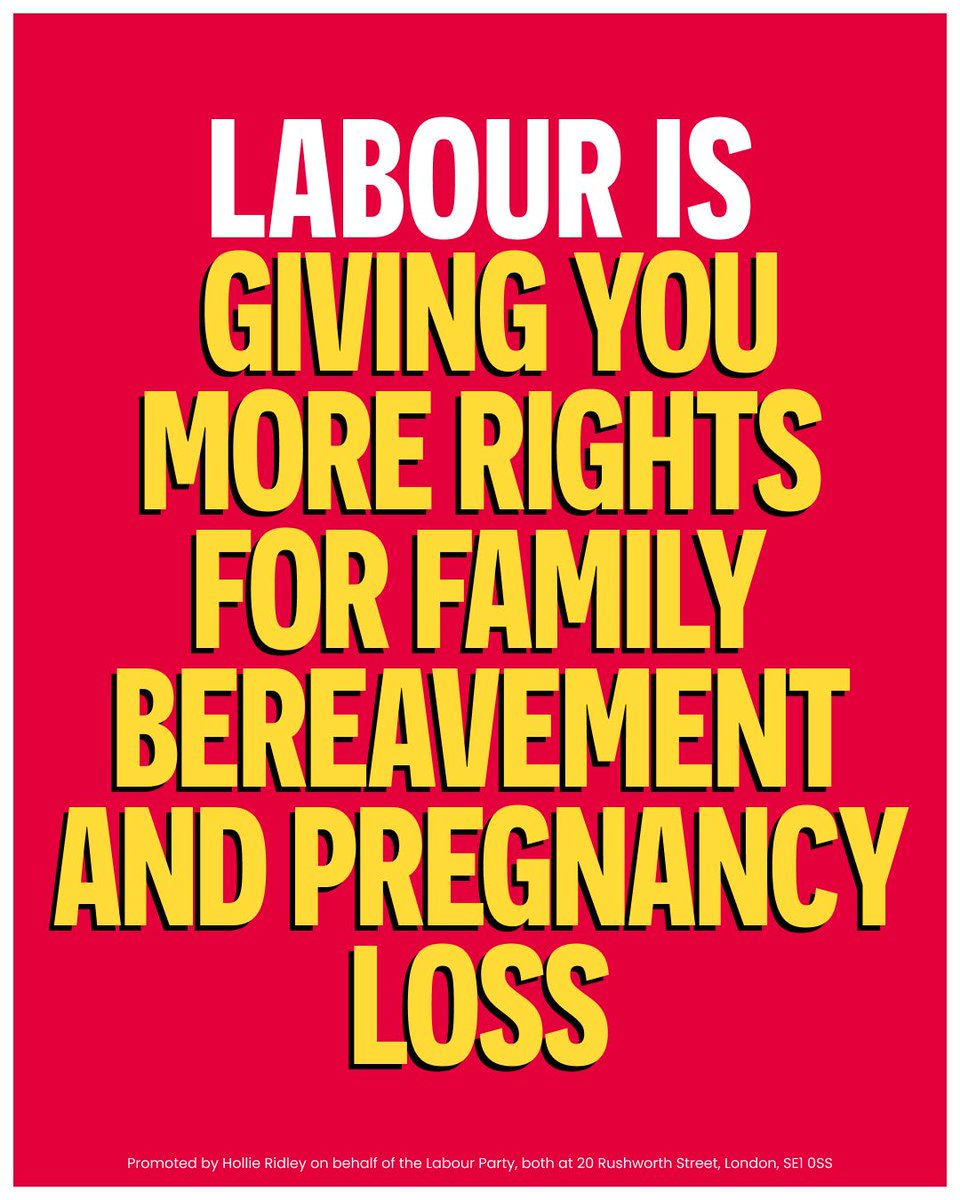 UKLabour's tweet photo. Suffering a bereavement or the loss of a pregnancy is one of the most painful experiences a family can go through.

But for too long, people have had to fight for the opportunity to grieve. 

Today, Labour’s changing things - with new legal rights to allow you to take the time you need to deal with loss.
