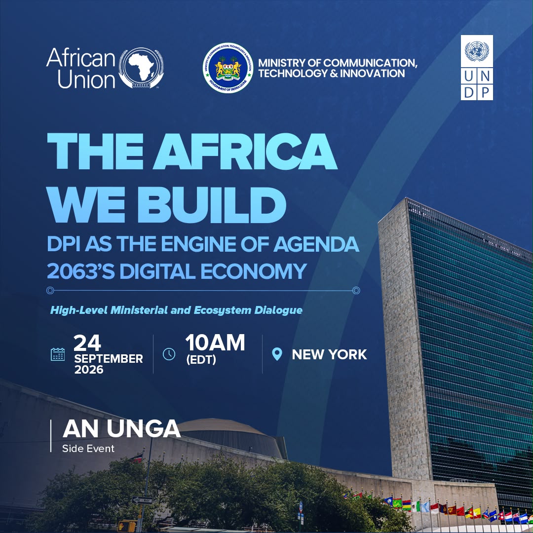 UNDPAfrica's tweet photo. How can Africa move from fragmented pilots to country-owned, safeguards-first DPI at scale?

At #UNGA81, we’re putting that question at the centre of “The Africa We Build: DPI as the Engine of Agenda 2063’s Digital Economy”, an #AA4DPI high-level dialogue co-convened with @_AfricanUnion and Sierra Leone’s @MoCTI_SL.

📅 24 Sep | 10 AM (GMT-4)
🔗 Register: https://t.co/pKYHBSRgoJ