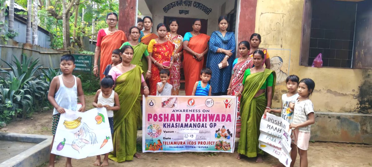TAbpmjay's tweet photo. Celebration of Poshan pakhwada at Sonatan Koloi Para Awc, under Khasiamangal AAM, Teliamura SDH, Khowai Tripura on 22/09/2026.
#PMOIndia #CMOTripura #MoHFWIndia #Jksinha #KirangitteIAS
#hfwtripura #mygovtripura #NHMTripura #AyushmanBharatPMJAYTripura https://t.co/RSz6kArDKy