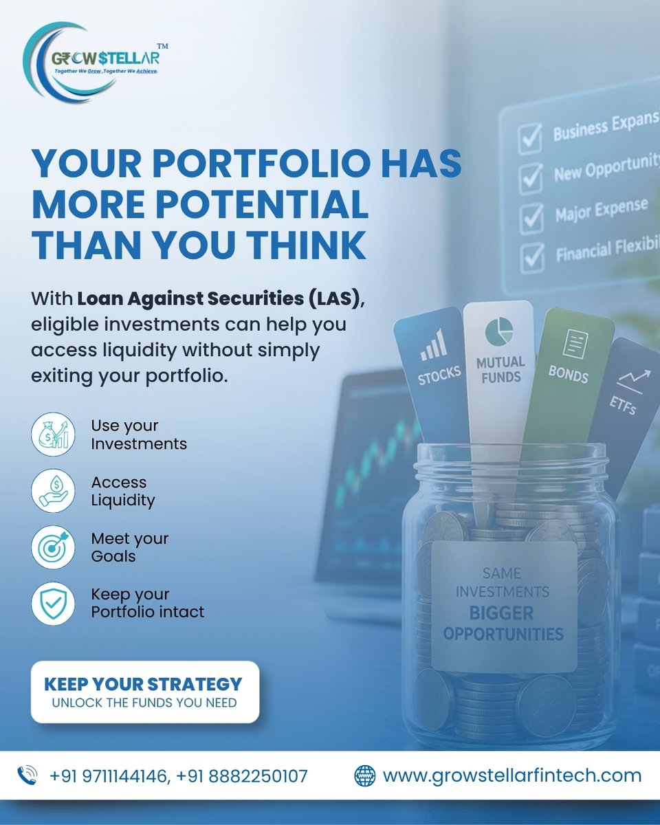 Growstellar06's tweet photo. 📈 Your portfolio has more potential than you think.

With Loan Against Securities (LAS), eligible investments may help you access liquidity without simply exiting your portfolio.

📞 +91 97114 41446 | +91 88822 50107

#LoanAgainstSecurities #Finance #Investment #GrowStellar https://t.co/Hp9SX52QMn