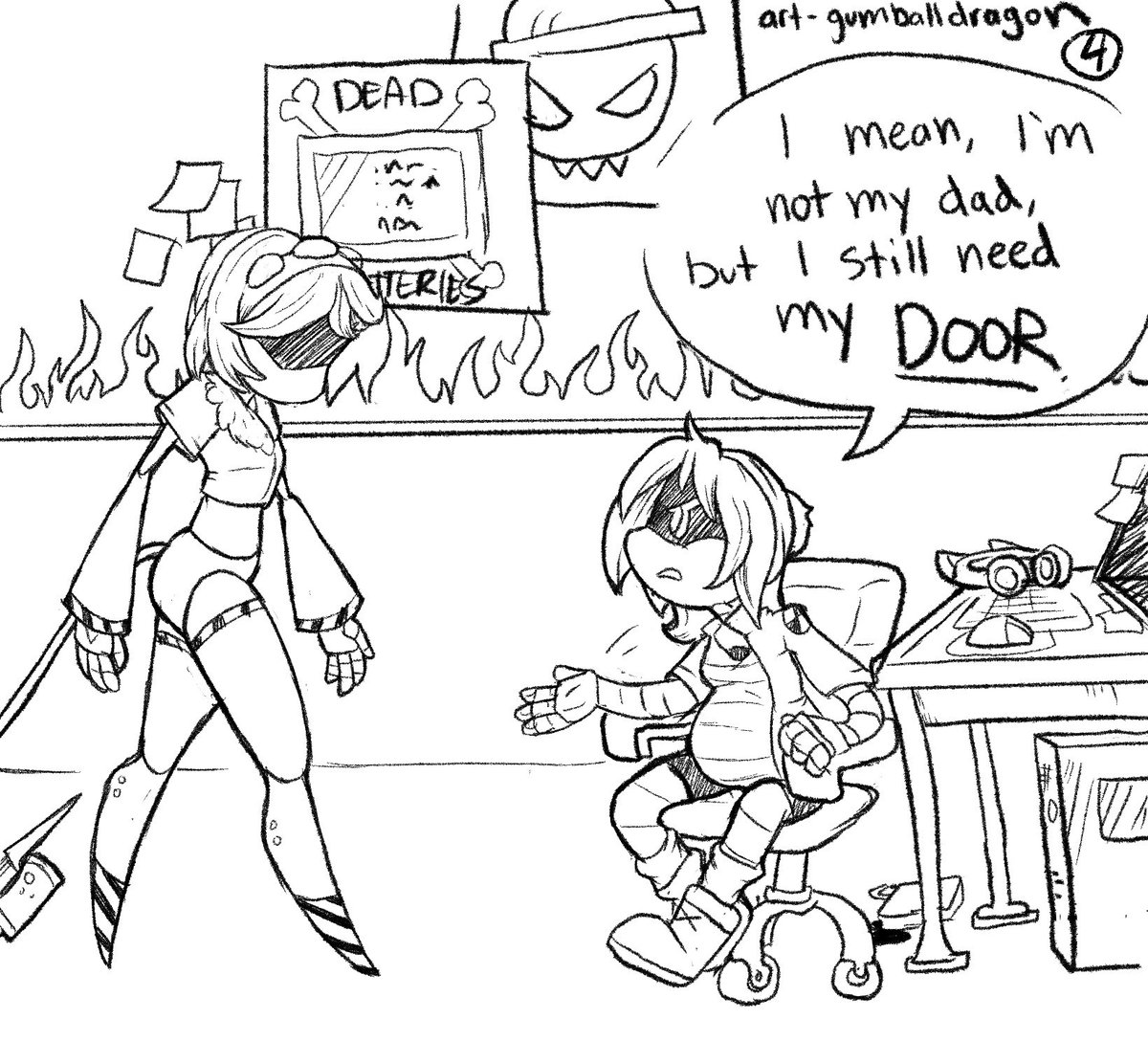 Nuzidragon's tweet photo. Here it is, my biggest #preguzi project yet. 
#Uzidoorman is just hanging out in her room when she gets an unexpected visitor. #vuzi In this story, N and Uzi are already married, so implied #nuzi and #envuzi 
#serialdesignationV #murderdrones #murderdronescomic 1/5 https://t.co/8Wvpx1amaJ