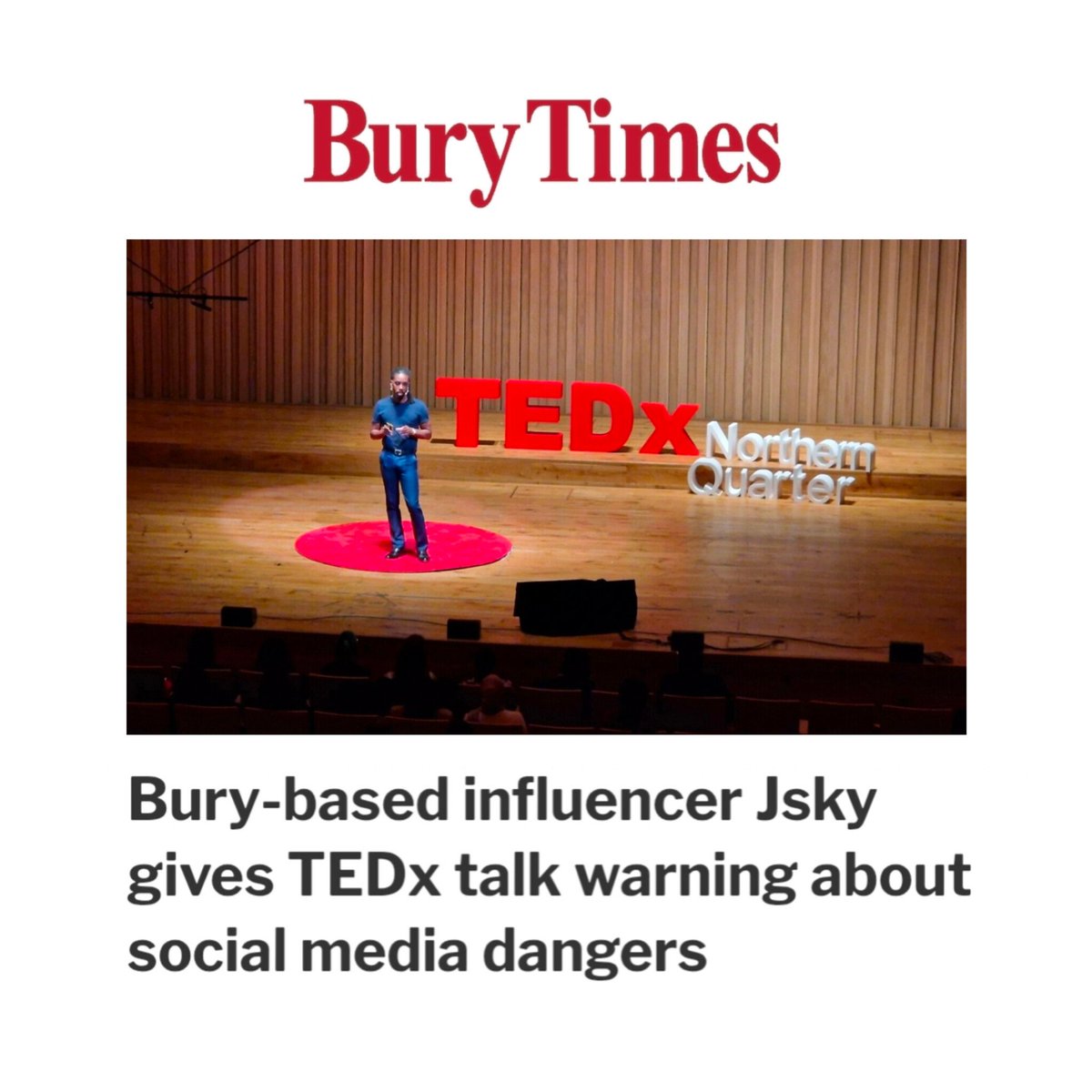 jskychat's tweet photo. Thanks so much to @JamesJChittick at @BuryTimes for the very kind write up yesterday on my Ted Talk 🙏🏾 #Tedx #TedTalk #Jsky #TheCostOfBeingSeen 

https://t.co/xEBV4y1sMh https://t.co/JseP4JyYNF