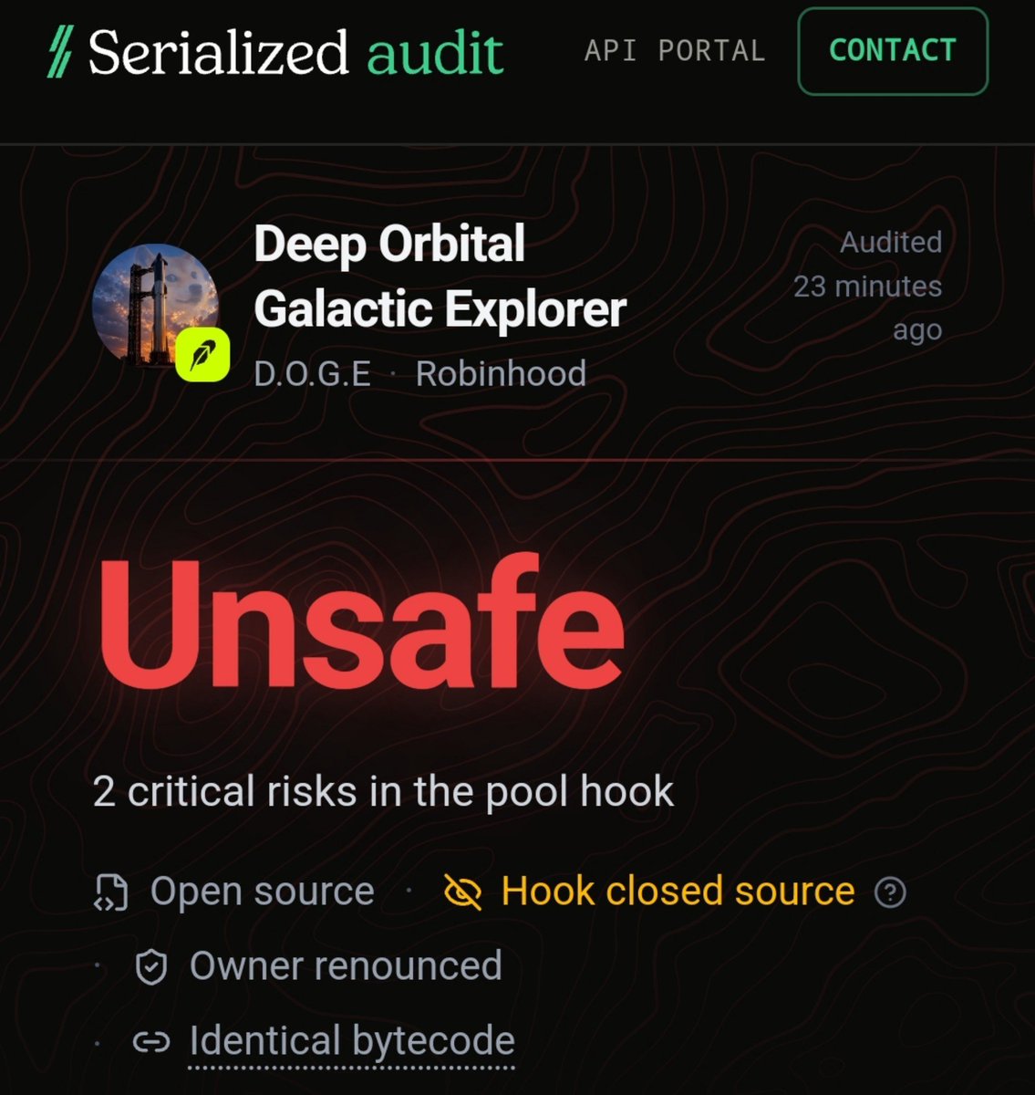 BIGChainEye's tweet photo. Before buying an EVM token, I always run the contract through an audit scanner.

It can catch honeypot risks, sell restrictions, high taxes &amp; other red flags.

10 seconds of checking can save you from getting trapped. 🧠 https://t.co/ErCJLQpJhX