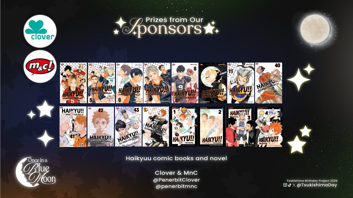 TsukishimaDay's tweet photo. ARE YOU SEEING THIS?! 🚨✨

Massive love to @Penerbitmnc @PenerbitClover for stepping up our celebration with these incredible gifts! We’re literally spoiled today. 🎁

Which one has your name on it? 👇

#OnceInABlueTsukki #HappyKeiDay https://t.co/Mf1Ipjshmb