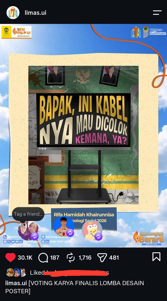 chloefllower's tweet photo. Poster karya Rifa (kontingen antrop) nembus 30k likes 😭💚 https://t.co/L9hnDinzqz
