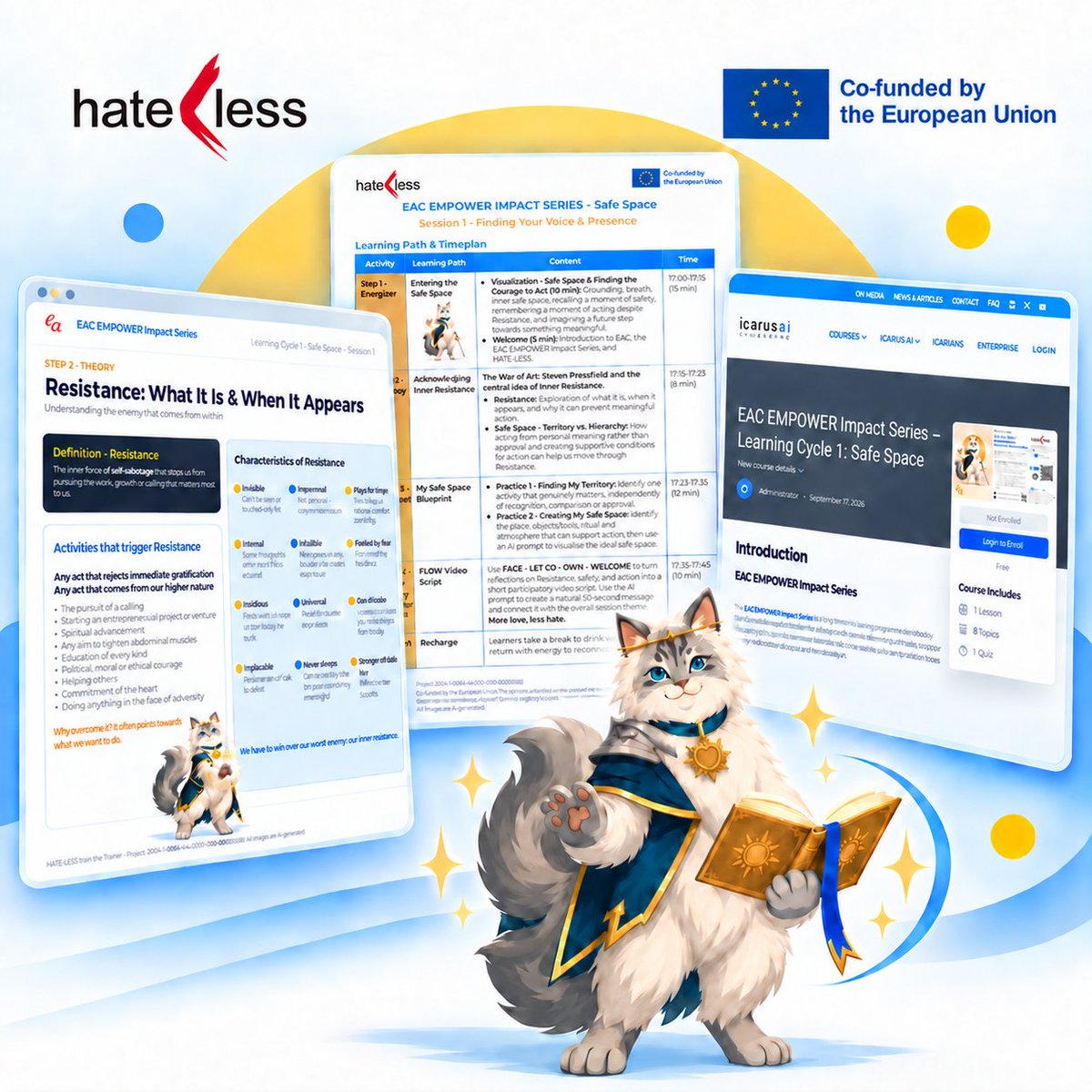 EAConsultingSL's tweet photo. The Session 1 materials - the learning path, online course, handout, and learning materials - are now available on ICARUS: https://t.co/bTOFcreE1B
Join the live session: 24 Sep | 17:00-18:30 CET
#EACEMPOWER #HATELESS #ErasmusPlus #EACEA #SDG4 #YouthEmpowerment https://t.co/kyKSQZrsFv