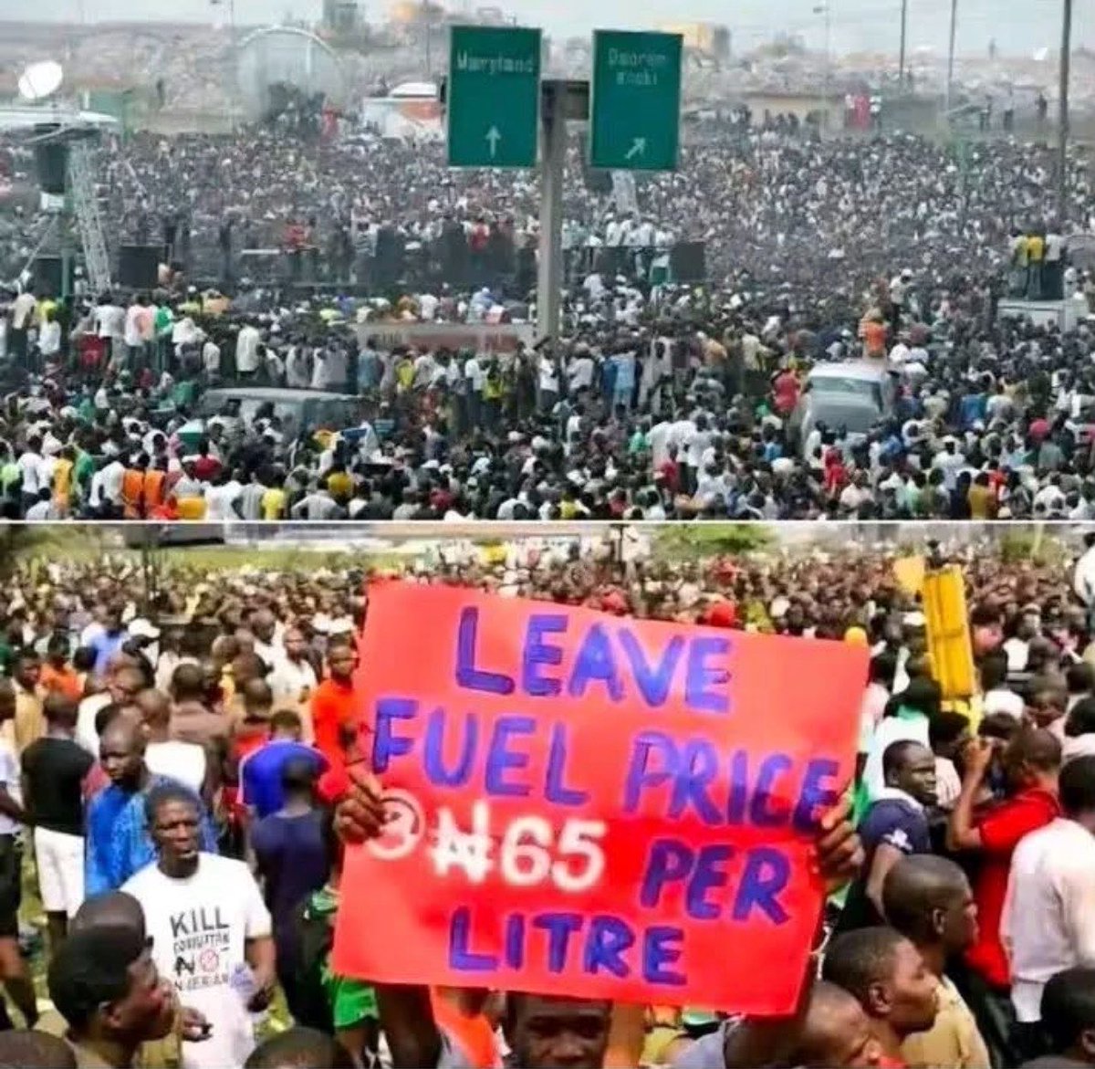 AbujaPresident's tweet photo. In 2012, fuel moved from ₦65 to ₦141 per litre and roads were blocked. Now it is nearly ₦1,500 and everyone is calm. Naija my country https://t.co/52WZo9rVN5