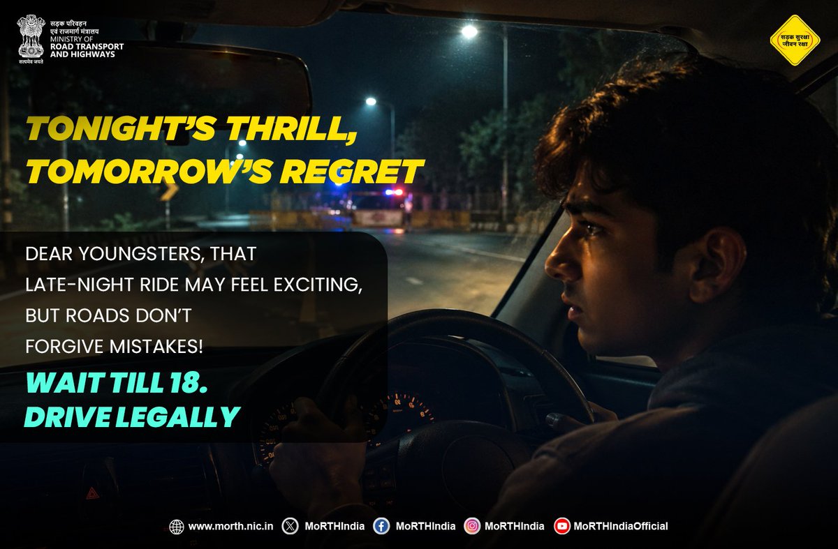 MORTHIndia's tweet photo. Underage driving is a serious offence that puts lives at risk. Wait till the legal driving age and drive responsibly.

#RoadSafety #SadakSurakshaJeevanRaksha #RoadSafetyTips https://t.co/YsMVmKgXOL