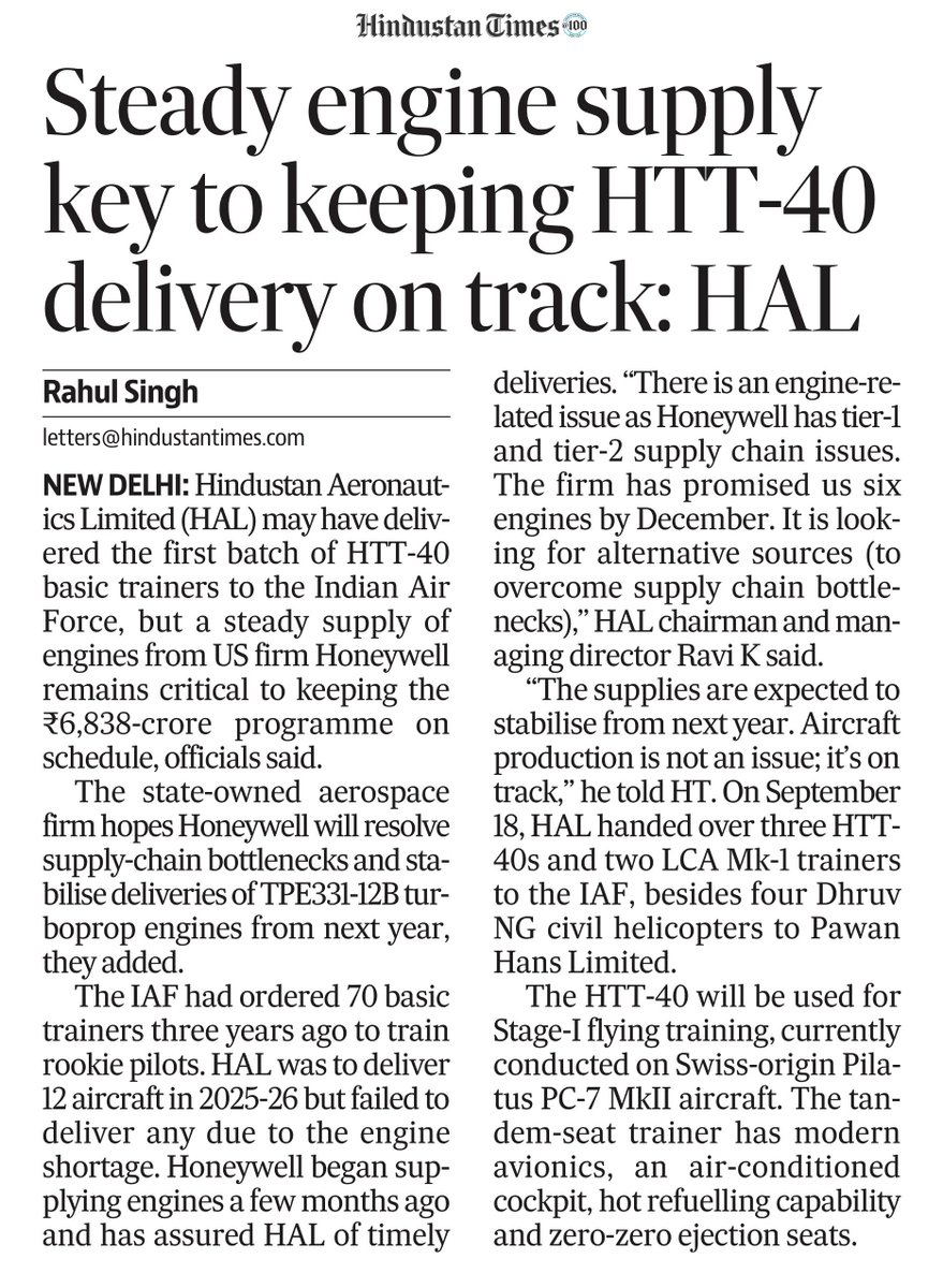 rahulsinghx's tweet photo. “There is an engine-related issue as Honeywell has tier-1 and tier-2 supply chain issues. The firm has promised us six engines by December. It is looking for alternative sources to overcome supply chain bottlenecks.”

— HAL Chairman and Managing Director Ravi K https://t.co/9he6OyhOIP