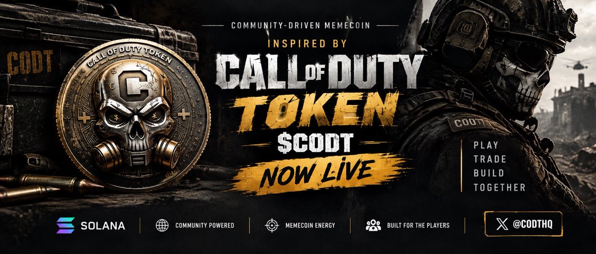 CODTHQ's tweet photo. @MrWhale 🚨 CODT IS LIVE. 🚨

CallOfDutyToken (CODT) is now LIVE on Solana. 🎯

Community-driven. Built for the players.

🔗 Trade: https://t.co/4pSb0wERJi

Follow @CODTHQ for updates, memes &amp; community activities.

LOCK. LOAD. LAUNCH. 🎯🔥

#CODT #Solana #Memecoin https://t.co/SH0xcyfD93