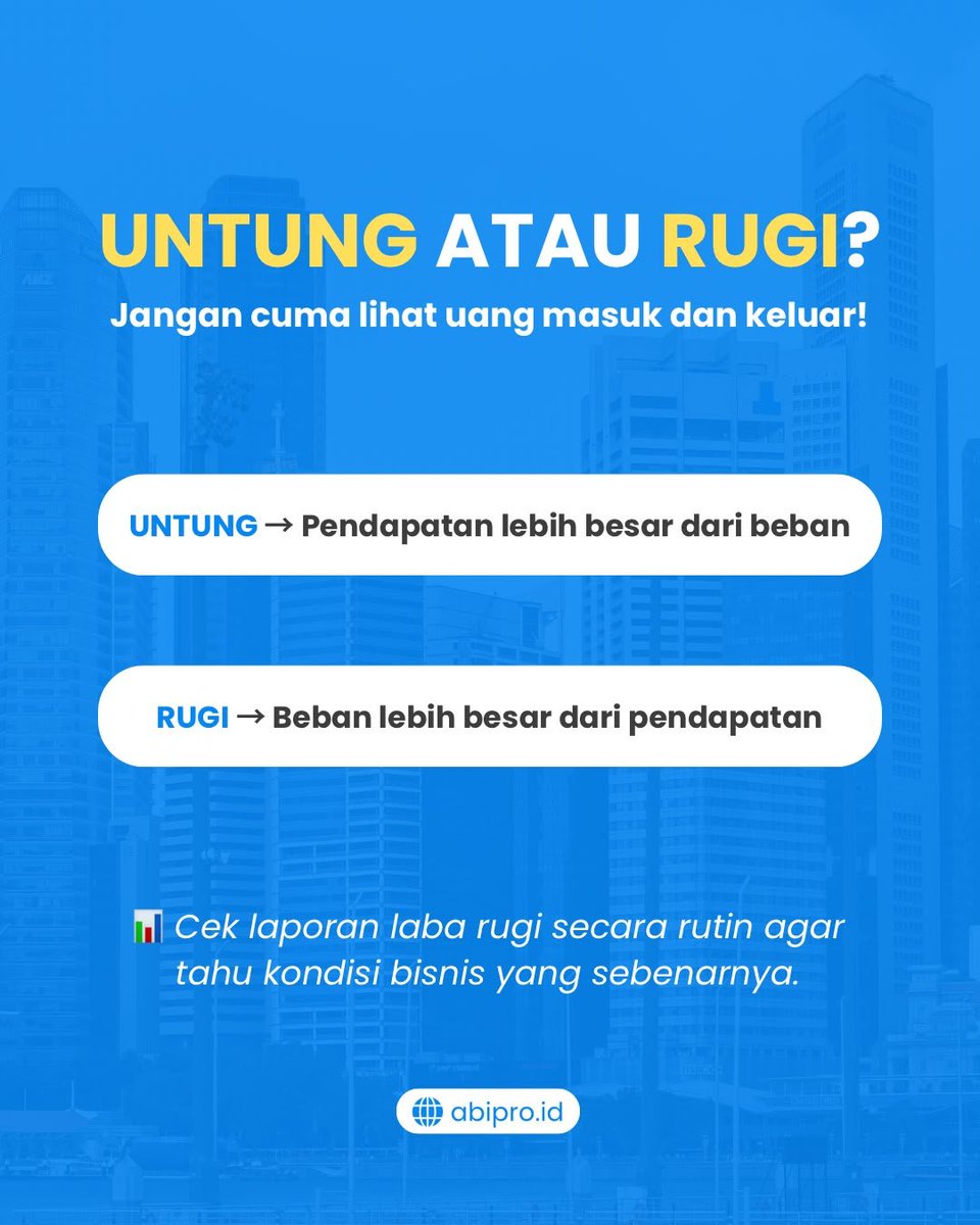 Abipro_software's tweet photo. Untung atau rugi bisnis harus dihitung dengan tepat, bukan hanya dilihat dari saldo rekening. 📊

Yuk, kelola keuangan dan perpajakan bisnis bersama https://t.co/xFB9edHTi8 Software Akuntansi &amp; Jasa Perpajakan. 🚀 https://t.co/q3lfPN7WrY