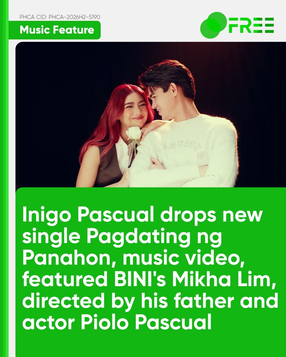 DRPSPHCAFree's tweet photo. Music Feature: #InigoPascual drops new single and MV for Pagdating ng Panahon feat. #BINI_Mikha
This post is also published on https://t.co/G0bNSIR6J4 and on the DRPS PHCA App: https://t.co/RtuLpOS3tr
It was my dad’s idea when we were on a tour in Australia. My dad was doing everything—he was finding locations where we were going to shoot. It was the first time my dad has ever done something like that. It was like a continuation of my thoughts from ‘Ikaw at Ikaw.’ - Inigo Pascual
Star Music singer-songwriter Inigo Pascual turned 29 on September 14, 2026 (born 1997), with the release of his single, Pagdating ng Panahon, along with its music video featuring Mikha Lim, a member of the Nation's Girl Group BINI.
Inigo described the song as an anthem for a special someone who lives across the world, and shared that he appeared with BINI's Mikha as his best friend and love interest, as seen in the music video released on the ABS-CBN Star Music YouTube channel. The music video was taken in the Philippines and Australia, and was directed by Richard Goot and Kapamilya TV and film actor (known for Pamilya Sagrado) and father of Inigo, Piolo Pascual.
Inigo Pascual shared that he chose BINI Mikha to be his leading lady in the music video, expressing his gratitude that she agreed to take part, despite the members' demanding schedule and their remaining appearances in the Signals World Tour in Oceania (Melbourne, Auckland, and Sydney) and Asia (Singapore and Taiwan).
She was our first choice when my dad decided to film the stuff in Australia. We have the same group of friends. I’m glad she was nice enough and willing to do it, Inigo shared about the filming for the music video and why he chose BINI Mikha to appear in the music video.
Pagdating ng Panahon, a follow-up single to his comeback release, Ikaw at Ikaw, also captures the quiet hope of someone willing to wait for love to arrive at the right time, holding on to the belief that the person he loves will eventually look back and realize he was always there. Both of these songs will be part of his upcoming comeback album.
As for the members of BINI, including Mikha Lim, the next stop for their Signals World Tour will be at Eventfinda Stadium, situated in Auckland, New Zealand, taking place on September 25, 2026. Alongside BINI, Filipino Dance Crew Magnus Dance Crew and Pinoy Big Brother: Kumunity Season 10 - Teen Edition ex-housemate Stephanie Jordan (dubbed by the fans during her stay in the PBB house in 2022 as "The Free Spiriteen Voice of Cebu") will also appear as performers for the said world tour stop. Riri Cabrera and Audrio Tabuzo will host the BINI Signals World Tour in Auckland.
BINI will also appear in the remaining stops for the Signals World Tour, including in Sydney, Australia (September 27, 2026); Singapore (October 25, 2026); and Taipei, Taiwan (November 15, 2026), and in the Asia Pop Girl Fest 2027 (together with 4Eve and Hana), taking place in Chiba, Japan (January 22 and 23); Bangkok, Thailand (February 13); and Manila, Philippines (February 19, 2026).
The DRPS PHCA is always online, anytime, anywhere. Follow us on Facebook, X/Twitter, Threads, and Instagram for updates. Visit https://t.co/VL1wezJMQC or download the DRPS PHCA App on the Google Play Store for more blog content like this. You can also support DRPS PHCA by donating via Buy Me a Coffee or Ko-fi.
© 2026 DRPS Philippine Commercial Archives (DRPS PHCA). All Rights Reserved. PHCA CID: PHCA-2026H2-5190/September 22, 2026.