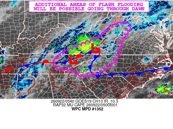 NWSWPC's tweet photo. #WPC_MD 1352 affecting Portions of the TN Valley and Central/Southern Appalachians, #vawx #wvwx #ncwx #scwx #tnwx #kywx, https://t.co/CyhmfEsUMs https://t.co/UDSDppaLqE