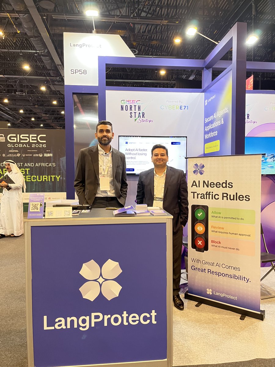 LangProtect's tweet photo. That's a wrap on @GISECGlobal 2026! 🇦🇪

Three days of conversations, new connections, and plenty of discussions around one big question: how do we secure AI as adoption grows?

Here are a few moments from the event. 👇 https://t.co/vCQDlaqggH