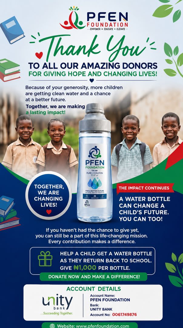 pfen01's tweet photo. A big thank you to our donors. Your support is putting water bottles into the hands of children who need them most. 
#childdevelopment https://t.co/ecBSxBl8o5