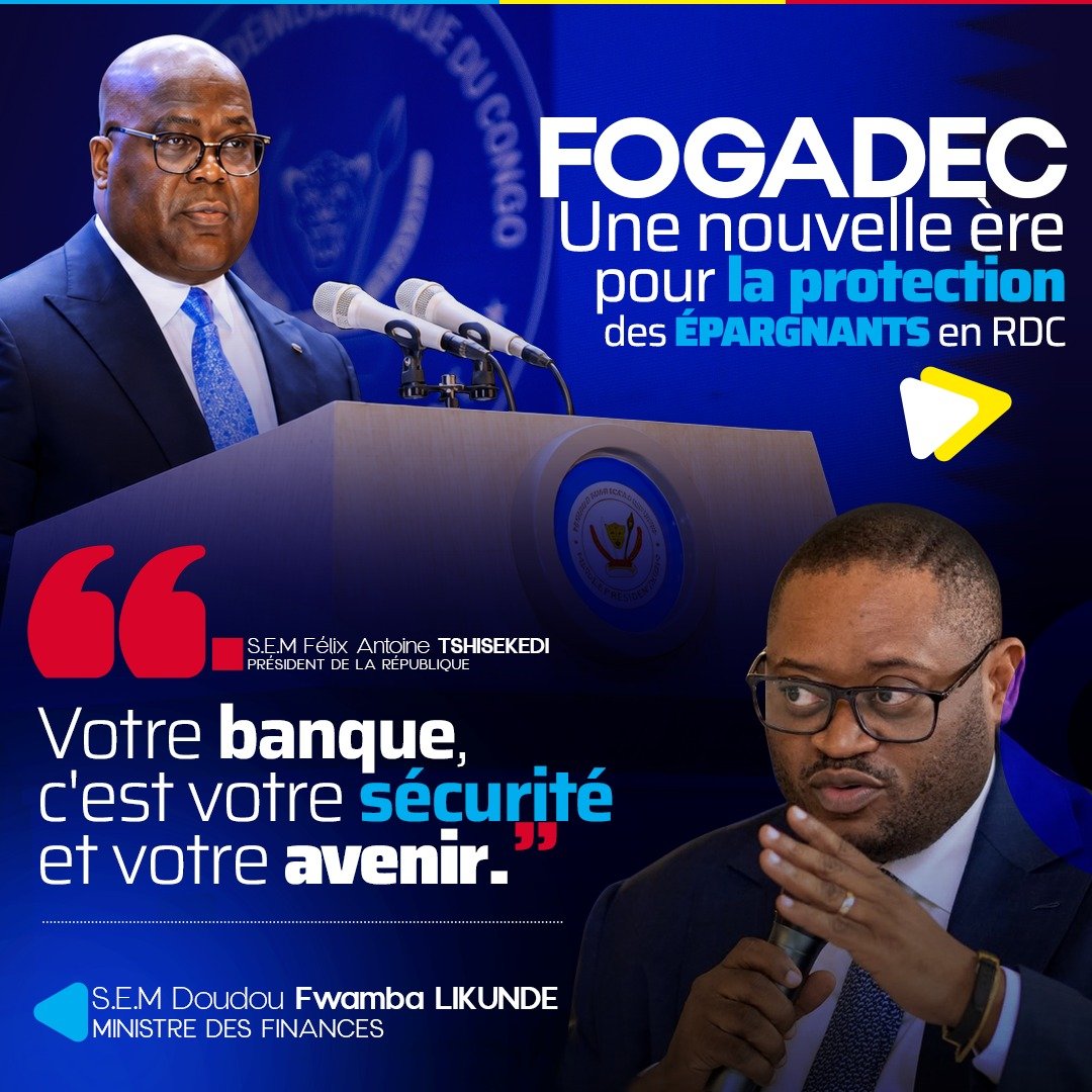 Kazadi38630662's tweet photo. Sur instruction du Chef de l'État, le Gouvernement franchit un cap économique : avec le FOGADEC, la protection des dépôts devient un pilier de la stabilité financière et un levier pour la bancarisation en RDC. #FOGADEC #RDC
@LikundeR
@CivuadiKalanga
@PrimatureRDC
@financesrdc https://t.co/EAFV4p2HRQ