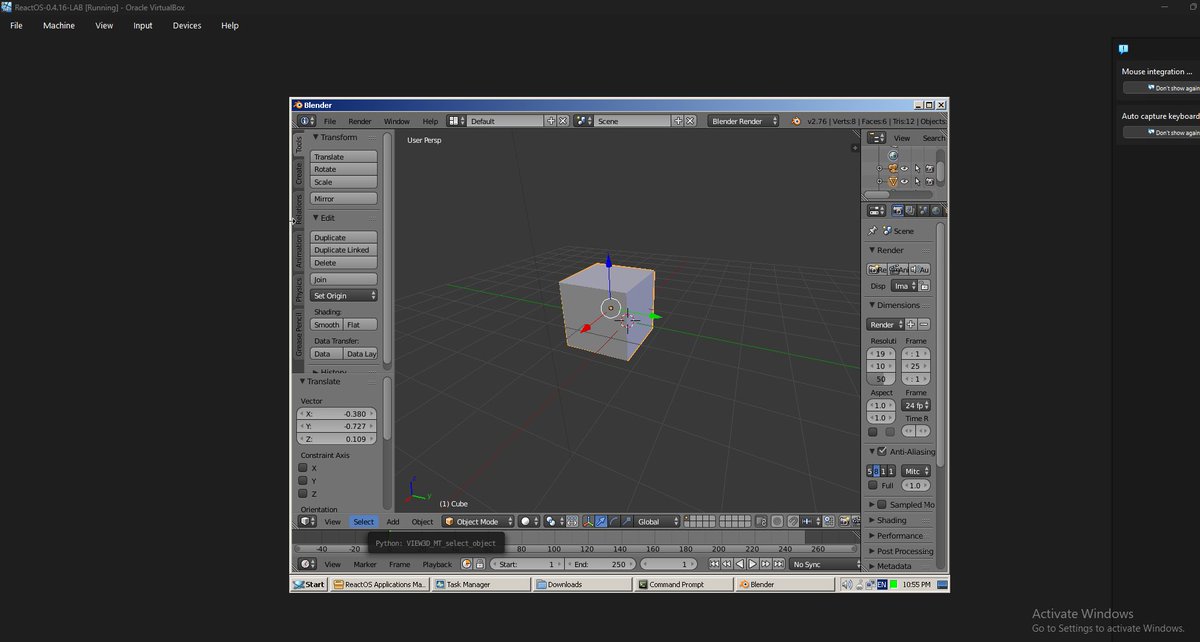 Happyuky7's tweet photo. Para una tarea de la uni, me toco probar ReactOS y bueno me sorpende que con una VM de 2gb de ram y 1 vcore, sea capas de correr blender pero no de abrir youtube. (Si probe Doom y va bastante bien lol)
#ReactOS #Blender #VirtualBox #VirtualMachine #OpenSource https://t.co/4PdJv9kjDl