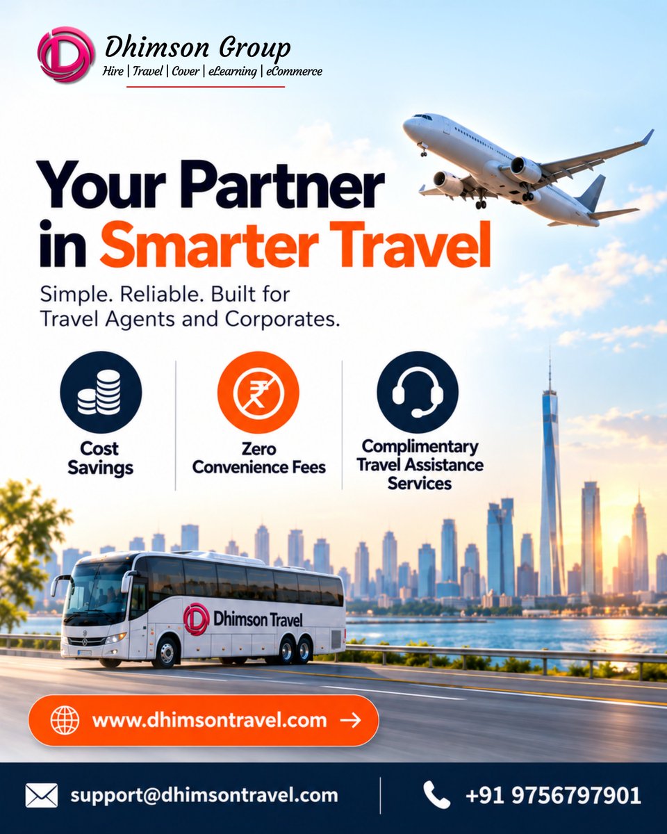 DhimsonT52064's tweet photo. Your travel business deserves smarter bookings. ✈️
With Dhimson Travel, get cost savings, zero convenience fees & complimentary travel assistance — all in one B2B travel platform.
🌐 https://t.co/Yw4dyQdsv9 | 📩 support@dhimsontravel.com
#DhimsonTravel #B2BTravel #TravelAgents https://t.co/MXH0GOAVJE